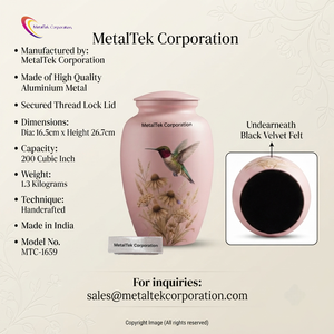 Urna Funeraria de Metal Grande para Cenizas Humanas de Adulto, Urna Decorativa Conmemorativa con Diseño de Colibrí Rosa, Color Personalizado, Venta al Por Mayor - Product Image 2