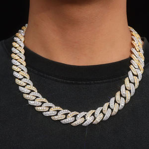 Luxury Two Tone Iced Out Cuban Link Hip Hop Chain White Yellow Gold Finish <b>Statement</b> <b>Necklace</b> for Men Fashion Jewelry - Product Image 1
