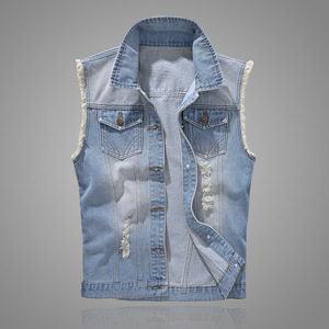 Wholesale Sleeveless <b>Jacket</b> Men Fashion Ripped Cotton Jean <b>Jacket</b> Plus Size Casual Jeans <b>Jacket</b> - Product Image 3