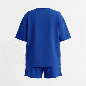 Women's Blue <b>Flame</b> Print 2 Piece Shorts Set Casual Loose Fit Crew Neck Short Sleeve T <b>Shirt</b> and Above Knee Shorts Summer Wear - Product Image 2
