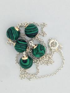 Collier en malachite, argent sterling 925 massif et or jaune 14 carats, bijoux en pierres précieuses pour femmes, cadeau - Product Image 5
