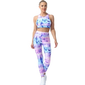 High Quality <b>Light</b> Weight Women Yoga Set Without Sleeveless Customized Logo Printing Fitness Gym Wear Yoga Sets - Product Image 2