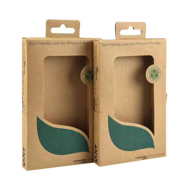 Custom Printed High-End Portable Mobile Phone Case Packaging Rigid Kraft Paper Box Window Magnetic Closure Handle Recycled