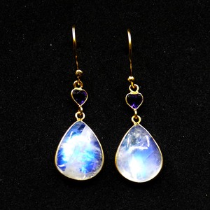 Boucles d'oreilles pendantes en argent 925 plaqué or avec améthyste et pierre de lune serties en forme de goutte d'eau, style romantique pour femme - Product Image 2