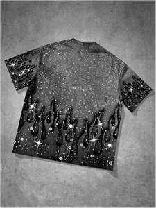 T-shirt Homme Imprimé Flamme Strass Personnalisé Galaxie Streetwear Oversize Fabrication OEM - Product Image 2