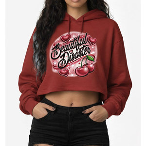 Sweat-shirt à capuche court pour femme, motif cerise Beautiful Disorder, en coton décontracté, à manches longues, pour l'automne - Product Image 3