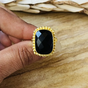 Latest Design Black Onyx Gemstone <b>Ring</b> Boho Brass 18K Gold Plated Beaded Handmade <b>Statement</b> <b>Ring</b> for Women - Product Image 6