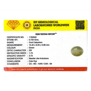 Natural Green Catseye Loose Gemstone 3.6 Carat Brilliant Cut for Fine Jewelry - Product Image 4