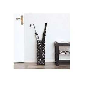 Support de rangement de luxe en métal argenté en forme de parapluie avec poignée centrale en maille et plateau anti-gouttes pour bâtons de marche et cannes d'entrée - Product Image 2
