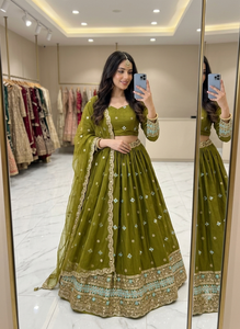 Fendy Silk 5mm Sequin Embroidered Semi Stitched Lehenga Choli Waist <b>Belt</b> Match Dupatta Designer Indian Ethnic Set DD 1287 - Product Image 1