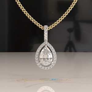 Octagon Cut Geometric Moissanite Pendant 14K Gold Certified 1CT Halo Pendant Necklace - Product Image 6