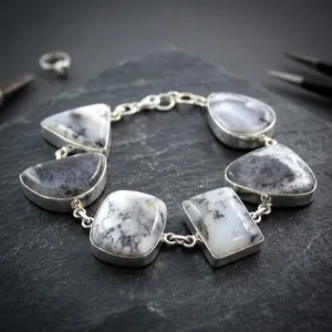 Bracelet en argent sterling 925 avec agate dendritique naturelle, bijou fantaisie fait main pour soirée, bracelet de mode - Product Image 3