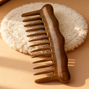 Peigne en bois de Neem ayurvédique traditionnel, peigne en bois naturel pour le soin du cuir chevelu, le coiffage et l'entretien des cheveux - Product Image 2