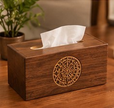 Boîte à mouchoirs en bois de luxe faite à la main avec motif sculpté chinois traditionnel, portable pour le bureau et les voyages - Product Image 1