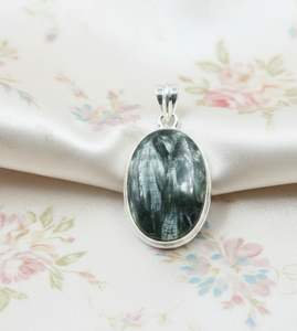 <b>Top</b> Quality Seraphinite Oval Pendant Necklace 925 Sterling Silver <b>Rose</b> Gold Yellow Gold Plated Healing Gemstone Jewelry - Product Image 2