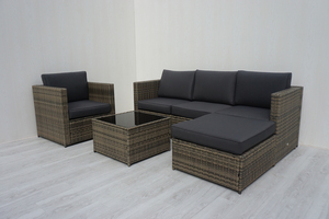 SF00053โซฟาในสวน5-Seater ทันสมัยสีเทาเข้ม1โต๊ะกาแฟพร้อมกระจกนิรภัยสำหรับห้องนั่งเล่นกลางแจ้งโรงแรมวิลล่าใช้ - Product Image 3