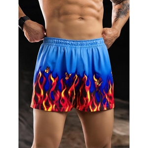 กางเกงขาสั้นผู้ชายลายเปลวไฟ ผ้าตาข่าย ระบายอากาศ แห้งเร็ว กางเกงชายหาดฤดูร้อน เอวยางยืด สตรีทแวร์ กางเกงออกกำลังกาย - Product Image 2