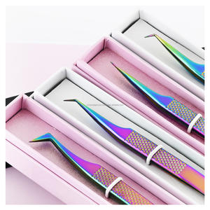 Pinces à cils de qualité professionnelle, pinces à extensions de cils avec poignée en fibre, ensemble de précision avec boîte de rangement - Product Image 1