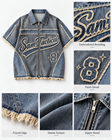 Veste en jean vintage tendance pour homme, idéale pour l'hiver, style décontracté, logo brodé en chenille personnalisé, coupe-vent.