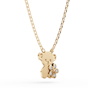 <b>Cute</b> Gold Plated <b>Bear</b> Pendant Necklace With Diamond Flower Link Chain Unisex Everyday Wear - Product Image 2
