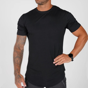 T-shirt pour homme à manches courtes, coupe ajustée, col rond, gris uni, jersey tricoté à séchage rapide, vêtements décontractés - Product Image 3