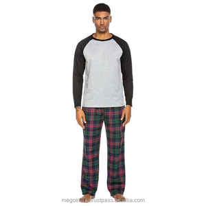 2025 Top Trending <b>Men's</b> Satin Pajama Pants Long Sleeve Two-Piece Knitted Cotton Loungewear Plaid Style for Couples - Product Image 3