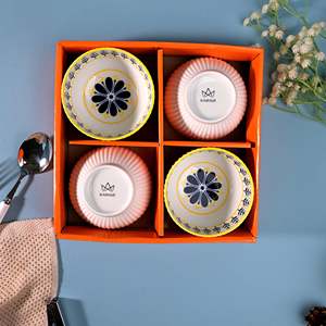 <b>Set</b> of 4 Unique Floral Patterned Eco-Friendly Porcelain Bowls <b>Microwave</b> Oven and Heat Resistant Safe Free Sample Available - Product Image 5