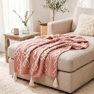 <b>Charcoal</b> Black Geometric Tufted Throw Heavy Woven Cotton Blanket Artisan Decorative Sofa Cover - Product Image 6