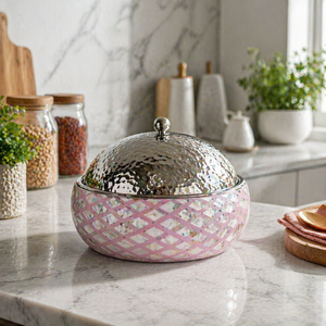 Wedding Mother of Pearl Inlay Casserole | Stainless Steel Serving Hotpot with Lid | Insulated Food Warmer for Home & <b>Gifting</b> Use - Product Image 1
