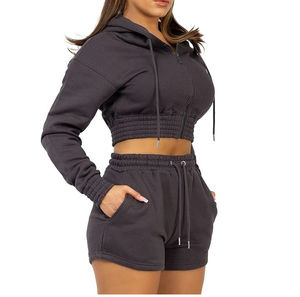 Conjunto de Shorts de Lona de Alta Calidad para Mujer, Estilo Urbano, Transpirable, por Encima de la Rodilla, de 2 Piezas, Corte Regular, Color Sólido - Product Image 1