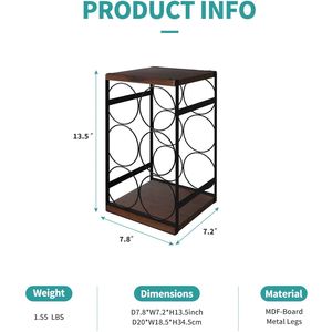 Portabottiglie Classico Mecor a 3 Livelli in Legno e Metallo, Espositore da Bancone per 6 Bottiglie, per Arredamento Casa e Bar - Product Image 3
