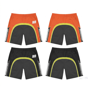 กางเกงขาสั้นวินด์เบรกเกอร์โพลีเอสเตอร์น้ำหนักเบา 115 GSM ตัดต่อสีดำส้ม ลายพิมพ์ซับลิเมชั่น ออกแบบโลโก้เองได้ เอวยางยืด สำหรับผู้ชาย - Product Image 1
