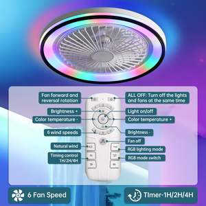 19-Inch <b>RGB</b> Dimmable LED Enclosed Ceiling <b>Fan</b> with Light Flush Mount Bladeless 6 Speed Remote Control for Bedroom & Party - Product Image 5