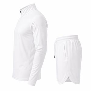 Fasmic International Men's Quarter-Zip Pullover Shorts <b>Set</b> Spandex Sweat-Wicking <b>Knitted</b> Solid Digital Printed Casual Spring - Product Image 4