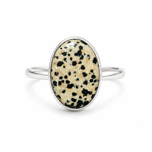 Bague en jaspe dalmatien naturel, argent sterling 925, cabochon ovale, pierre précieuse, bijoux faits à la main pour femmes, vente en gros, bague ajustable KGN - Product Image 1