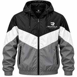 Blouson bomber à capuche pour homme, coupe-vent, color block, fermeture éclair frontale, rouge, blanc, bleu, style sportif automne - Product Image 4