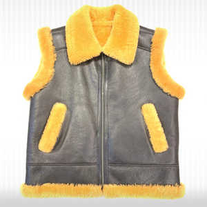 เสื้อกั๊กหนังแกะสีน้ำตาลเข้มบุขนแกะสำหรับผู้ชาย - Product Image 1