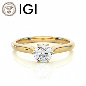 Bague solitaire moderne pour femme en or jaune 14 carats, diamant de laboratoire certifié IGI VS2 couleur G 1-5 carats taille brillant, sertie à griffes - Product Image 1