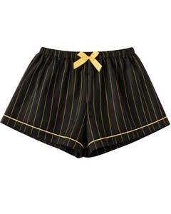 Ensemble pyjama femme rayé noir et or, manches courtes, boutonné, en satin, deux pièces, short de nuit, ensemble de vêtements de détente - Product Image 2