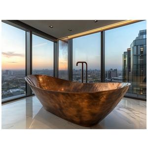 Bañera de Hidromasaje Ovalada de Cobre Antigua de Lujo, Hecha a Mano, Duradera, Portátil, Elegante y Ecológica, con Tapa de Seguridad para Hoteles - Product Image 1