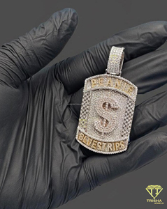 Pendentif Sac d'Argent Massif Sertie de Diamants Moissanite, Collier de Luxe Hip Hop, Bijou de Déclaration de Luxe Hip Hop - Product Image 2