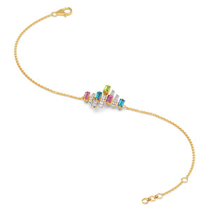 Bracelet en diamants arc-en-ciel avec chaîne en or jaune et motif géométrique multicolore au centre - Product Image 3