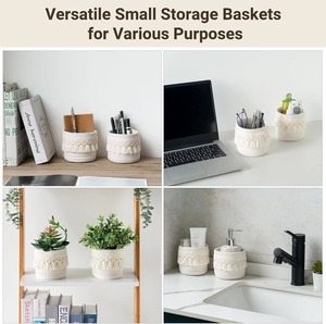 Multisize White Macrame Basket For Makeup Brush Storage <b>Paint</b> Brushes And Daily Essentials Stylish Organizer <b>Set</b> From India - Product Image 4