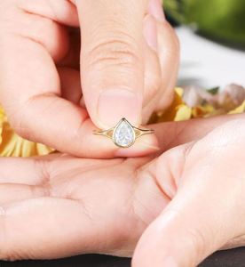 Pear Cut Moissanite Solitaire Engagement <b>Ring</b> Gold Plated 925 Silver <b>Split</b> Band for Wedding & Anniversary Luxury Bridal <b>Ring</b> - Product Image 2