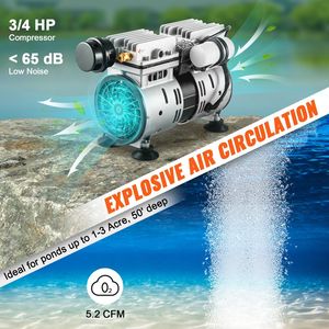 550W Puissance 5.2CFM Aérateur 3/4 HP Compresseur Timer Valves 50 'Comprend Compresseur d'air pour les aérateurs d'eau profonde Aquaculture - Product Image 3
