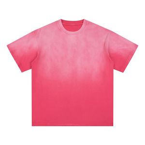 Camiseta de punto rosa sólida extragrande para hombre, de manga corta, cuello redondo, corte informal - Product Image 1