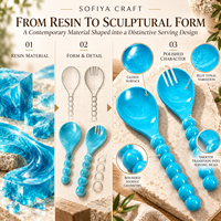 SOFIYA CRAFT Set Peralatan Sajian Salad Manual Resin Turquoise Gagang Berpola Marmer Sendok Garpu Aman untuk Mesin Cuci Piring Penggunaan Dapur