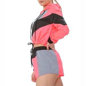 Custom Logo Nylon Streetwear Vintage Sweat Suits New Fashion 2 Piece Jogging Set Women Reflective Windbreaker <b>Jacket</b> <b>Short</b> Set - Product Image 3