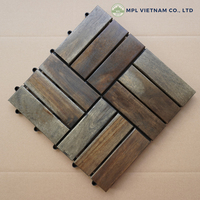 Plancher en bois d'acacia traditionnel minimaliste, motif damier noyer, 12 lattes, revêtement PE pour terrasses de centres commerciaux