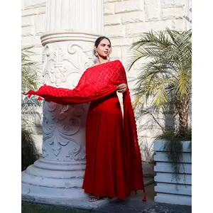 ชุดสูทผ้าไหมชีนอนสีแดงกุหลาบใหม่ปี 2026 สำหรับผู้หญิง เหมาะสำหรับเทศกาลอีดและดิวาลี - Product Image 2